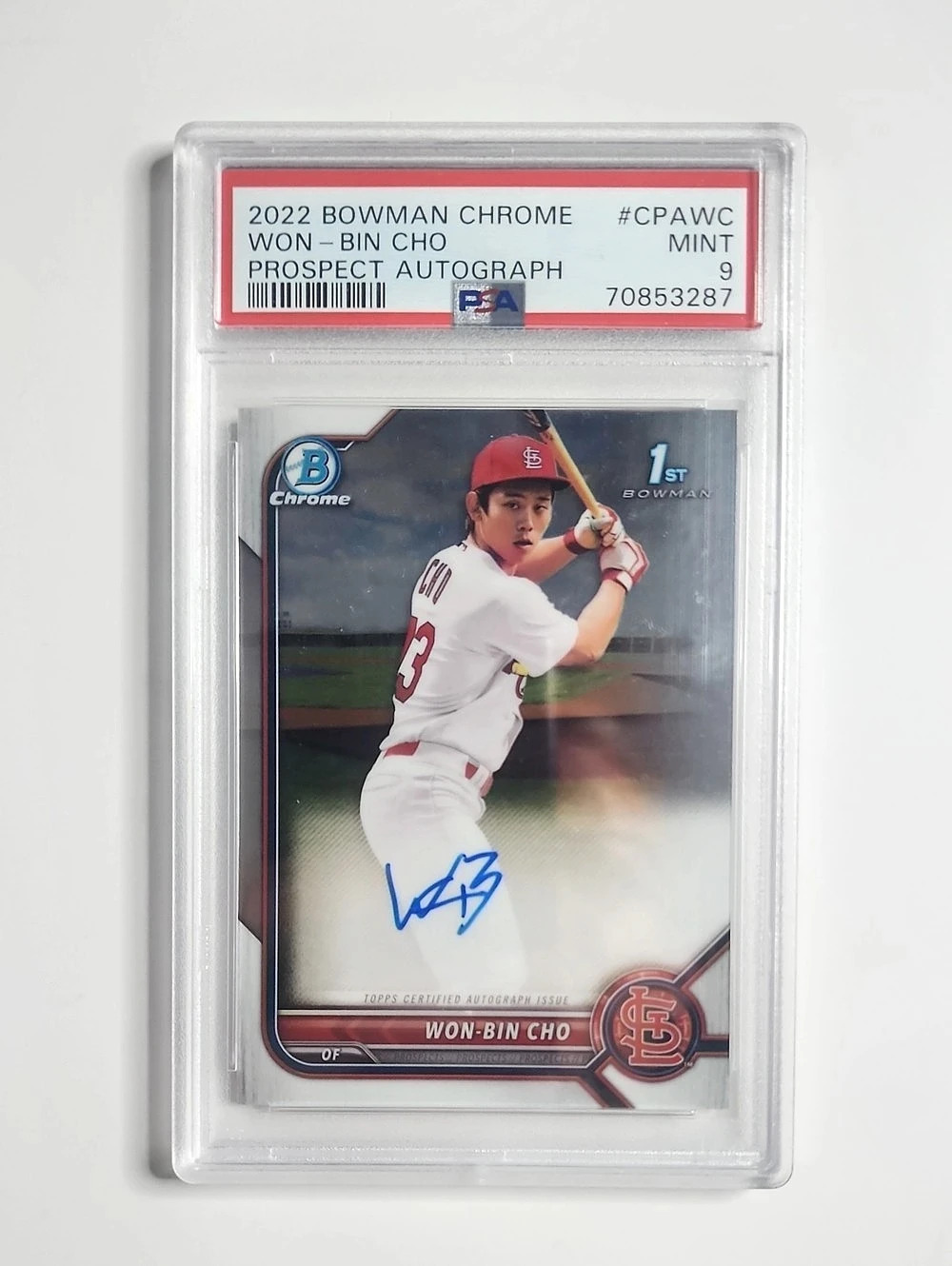 Won-Bin Cho ~ 2022 Bowman ~ Chrome Prospect ~ 1st ~ On Card Autograph ~ PSA 9